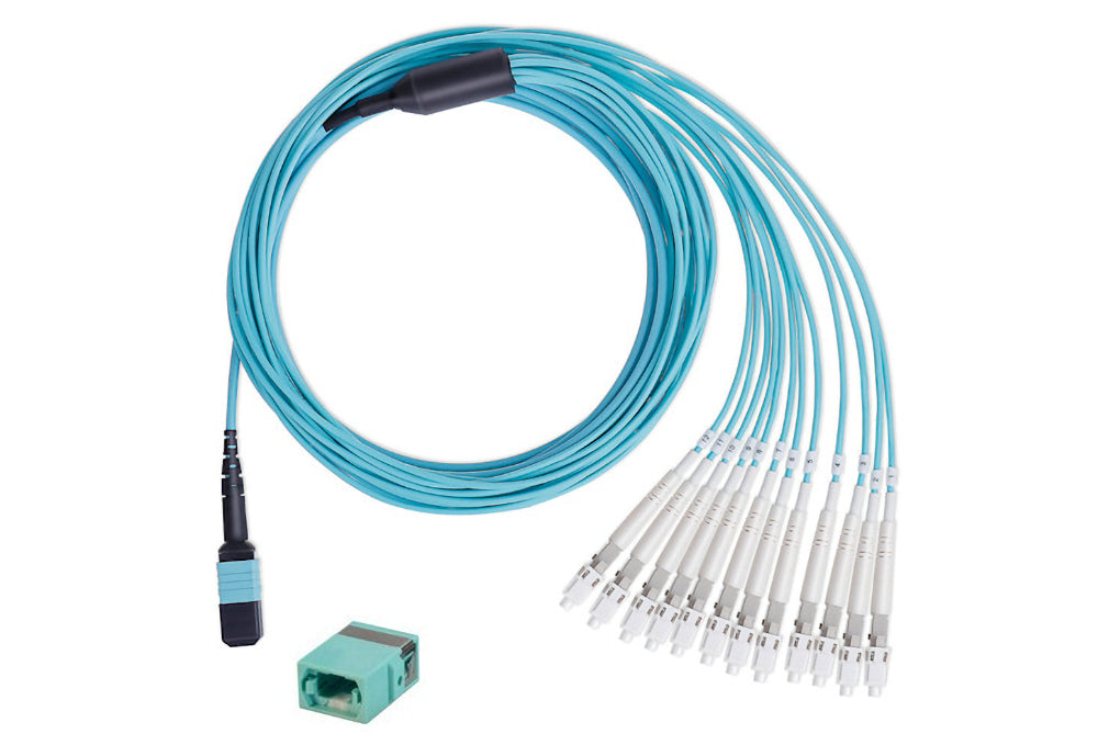 mpo female to 12 lc pigtail breakout cable adapter multimode by fibercommand