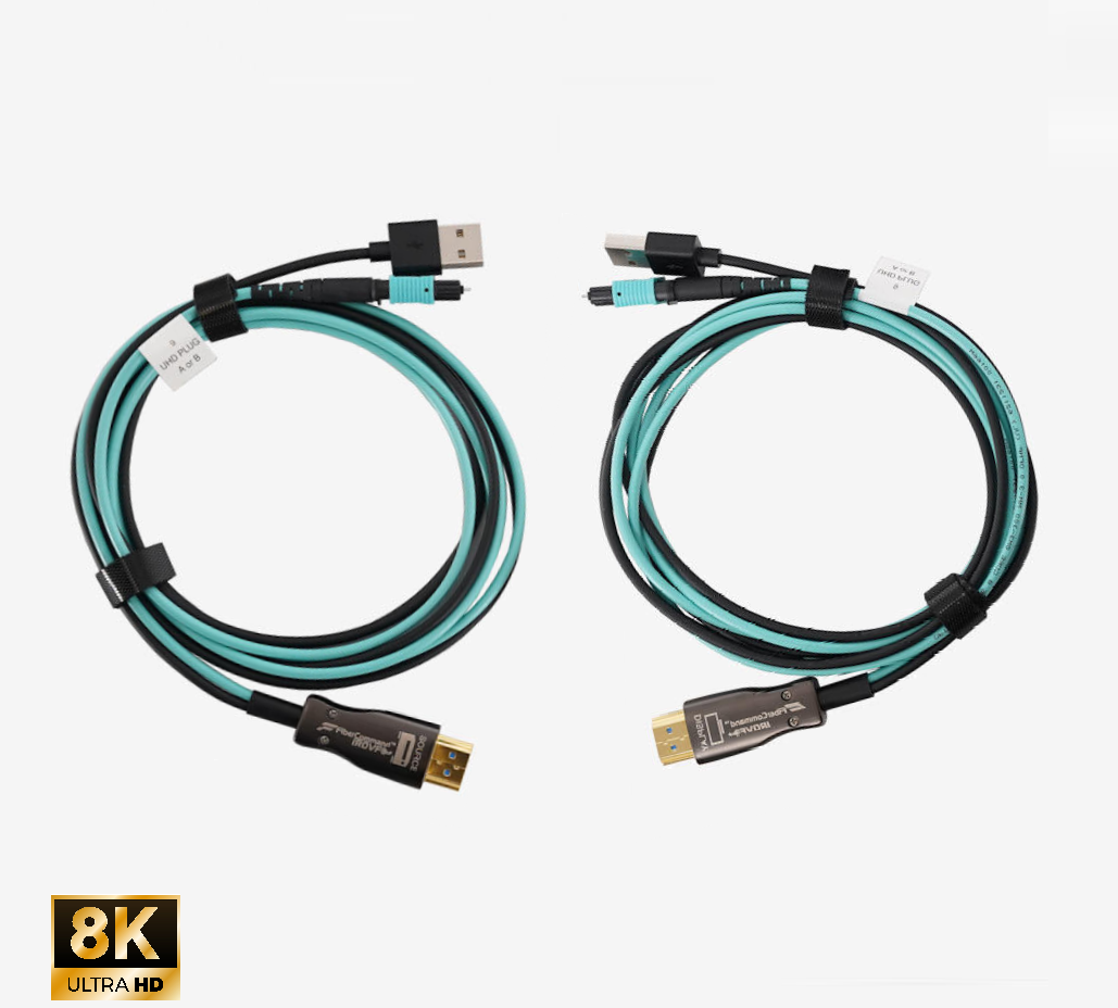 Hydraview® 36 مع 6 x HDMI 2.1 إنهاء | HDMI 2.1 بسرعة 48 جيجابت في الثانية | 4K120 هرتز | 8 كيلو 60 هرتز | كابل حزمة الألياف الضوئية 36 خيوطًا تم إنهاؤها مسبقًا
