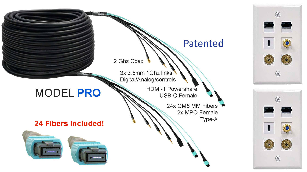 PureFiber® PRO |ケーブルのみ |ハイブリッド ファイバー + 銅線ケーブル 終端処理済み