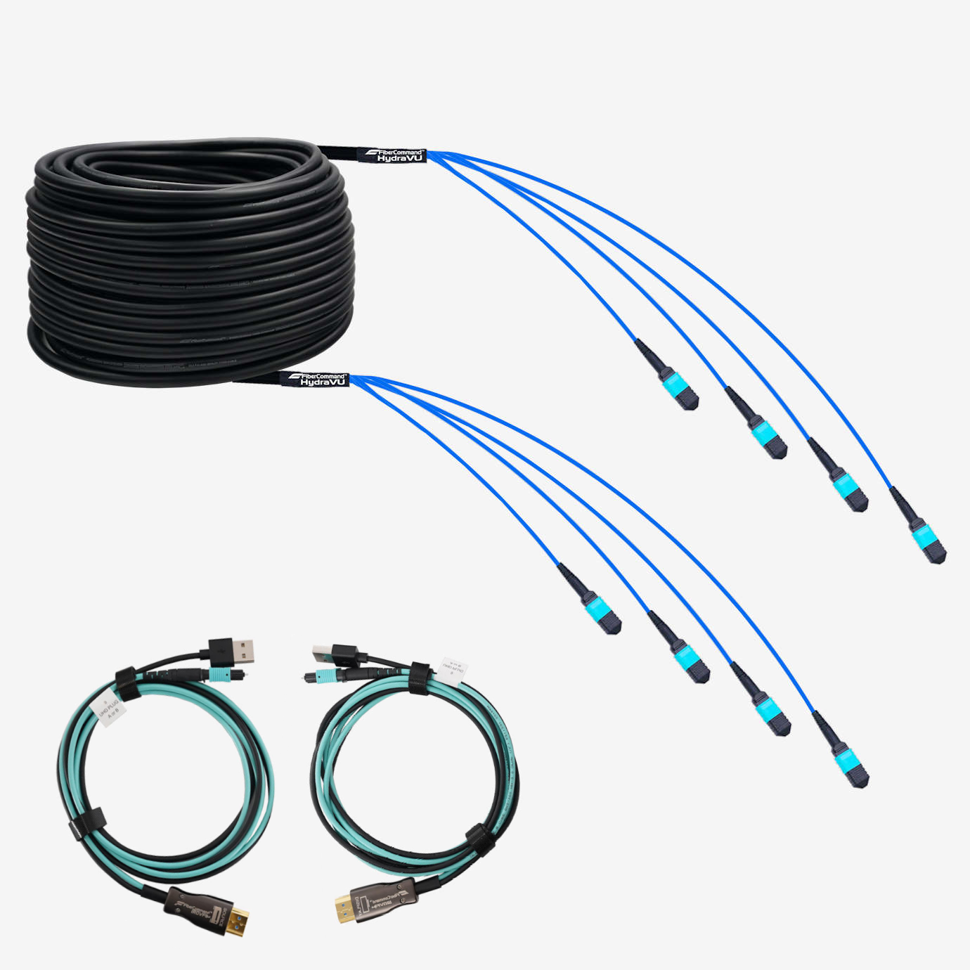 Hydraview® 36 con 1 x terminación HDMI 2.1 | HDMI 2.1 48Gb/s | 4K120Hz | 8K60Hz | Paquete de cables de fibra óptica de 36 hilos preterminados