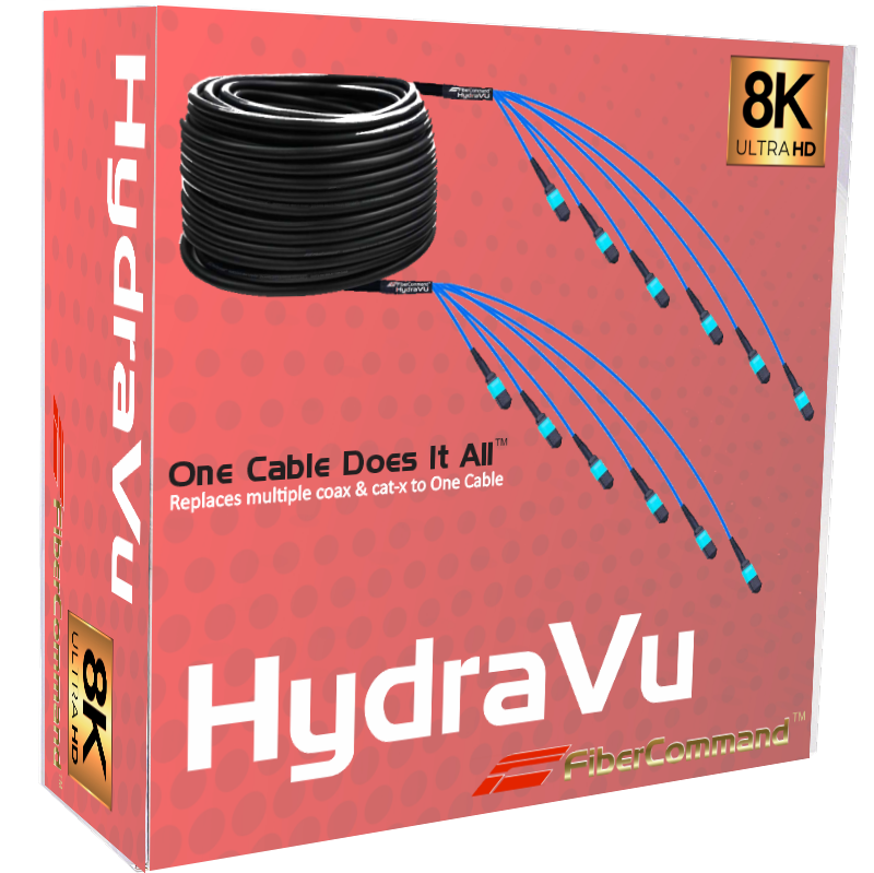 Hydraview® 36 مع 1 x HDMI 2.1 إنهاء | HDMI 2.1 بسرعة 48 جيجابت في الثانية | 4K120 هرتز | 8 كيلو 60 هرتز | كابل حزمة الألياف الضوئية 36 خيوطًا تم إنهاؤها مسبقًا