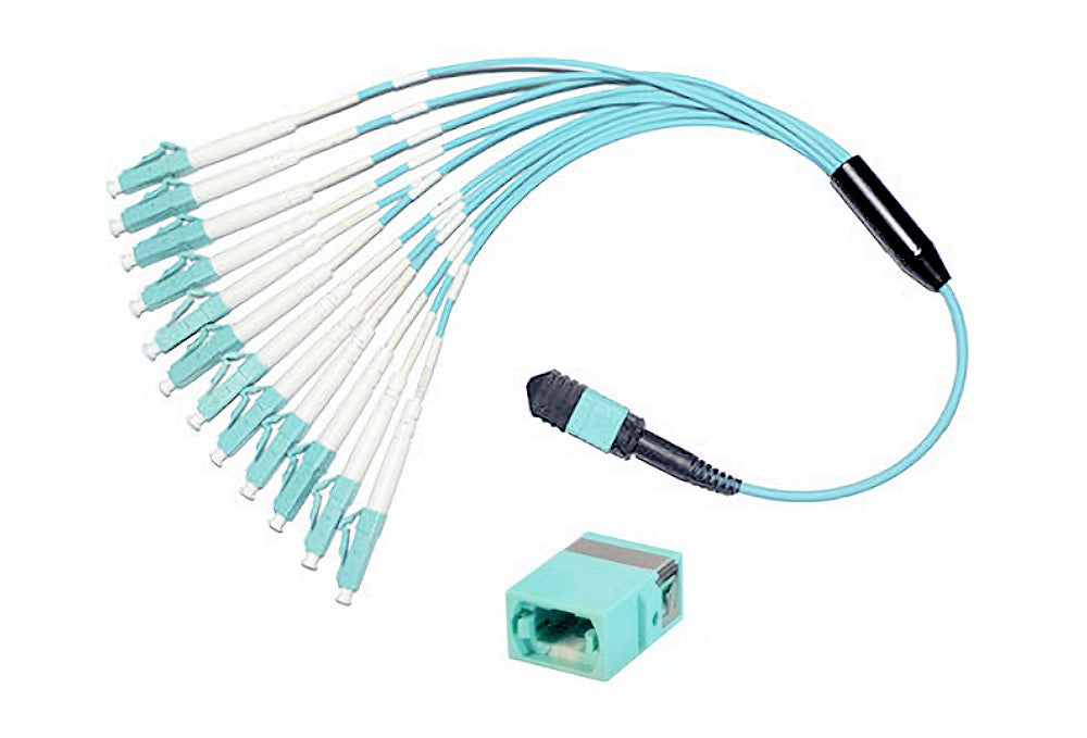 mpo to 12 lc pigtail breakout cable adapter multimode by fibercommand
